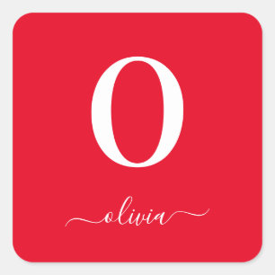 Monogramm-Schriftname Personalisiert Rot Und Weiß Quadratischer Aufkleber