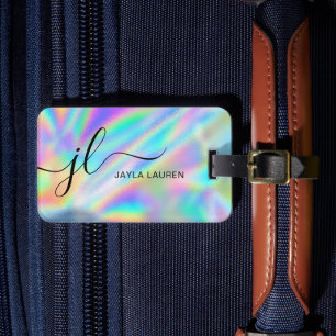 Monogramm-Schriftzug Faux-Holografie-Regenbogen Gepäckanhänger