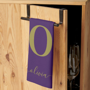 Monogramm Schriftzug Name Personalisiert Lila und Geschirrtuch