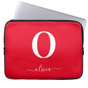 Monogramm Schriftzug Name Personalisiert Rot und W Laptopschutzhülle