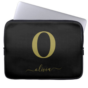 Monogramm-Schriftzug Name personalisiert Schwarz u Laptopschutzhülle