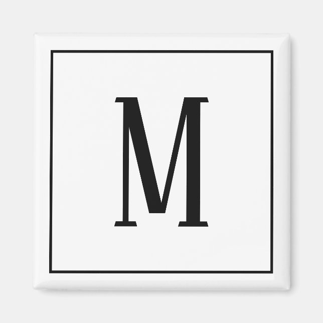 Monogramm Schwarz auf dem weißen Quadrat Magnet (Vorne)