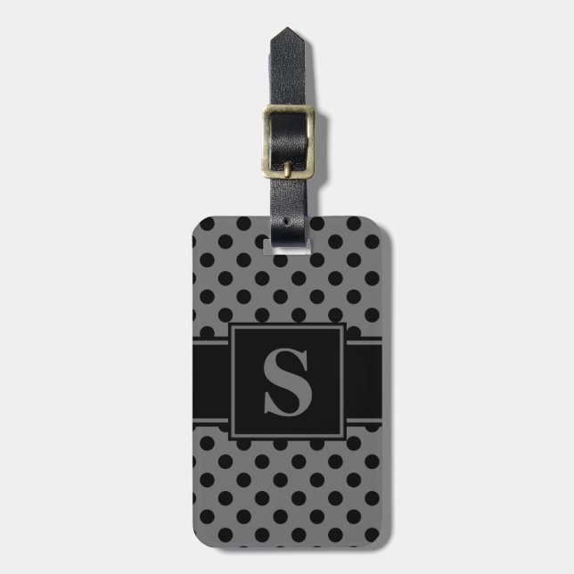 Monogramm Schwarz auf Grau Punkte Gepäckanhänger (Vorderseite vertikal)
