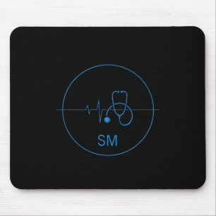 Monogramm-Schwarz-Blau-Medizin-Stethoskop Herzschl Mousepad