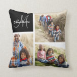 Monogramm Schwarz-Collage-Pillow für benutzerdefin Kissen<br><div class="desc">Monogramm-Collage-Pillow für die benutzerdefinierte Familie | Schwarz. Elke Clarke © für Monogram Gallery. Elegante mit Monogramm Vorlage können Sie mit 3 (3) Ihrer eigenen Fotos in einer Foto-Collage anpassen. Personalisieren Sie den Nachnamen Ihrer Familie, der in einem Schriftart mit weißem Skript und in einem Monogramm mit grauem Skript in der...</div>