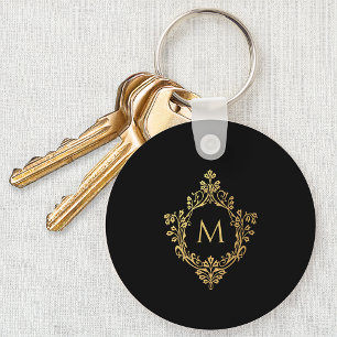 Monogramm Schwarz Faux Gold Elegant Vintage Wappen Schlüsselanhänger