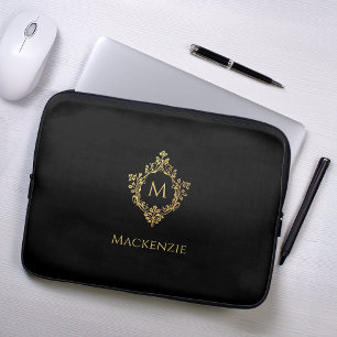 Monogramm Schwarz Faux-Gold Elegantes Vintage-Wapp Laptopschutzhülle