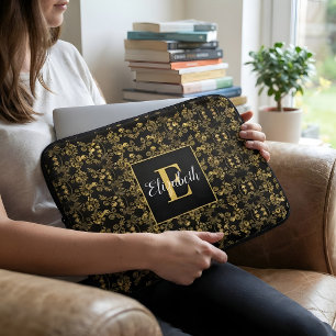 Monogramm-Schwarz-Gold-Damaskus personalisierter N Laptopschutzhülle