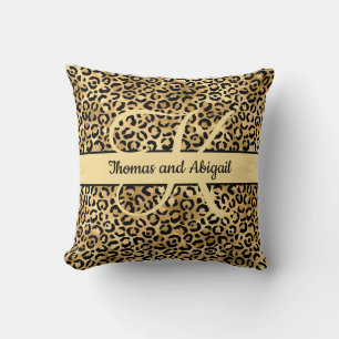 Monogramm Schwarz Gold Leopard Print Cheetah Tier  Kissen
