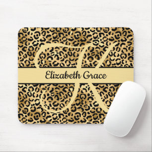 Monogramm Schwarz Gold Leopard Print Gepard Tier Mousepad