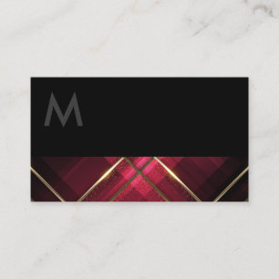 Monogramm Schwarz   Gold Trimm Lines   Rote Streif Visitenkarte