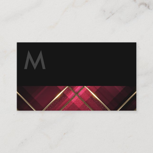 Monogramm Schwarz | Gold Trimm Lines | Rote Streif Visitenkarte (Vorderseite)