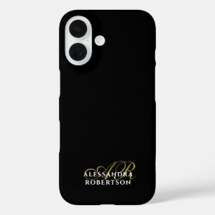 Monogramm Schwarz Gold Weiß Minimalistisches Elega iPhone 16 Hülle