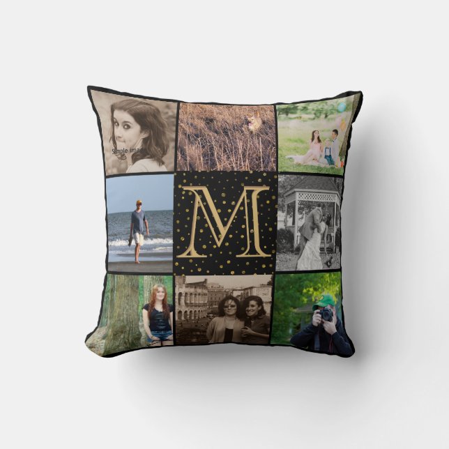 Monogramm-Schwarz-Goldpunkte der Instagram Kissen (Vorderseite)