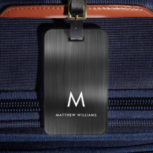 Monogramm Schwarz Grau Faux Metall Stahl Gestylt C Gepäckanhänger