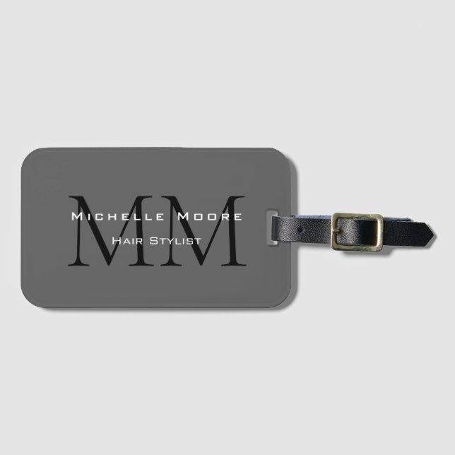 Monogramm Schwarz Graue Kalligrafie  Gepäckanhänger (Vorderseite (Horizontal))