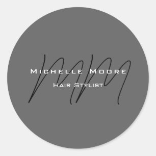 Monogramm Schwarz Graue Kalligrafie Runder Aufkleber