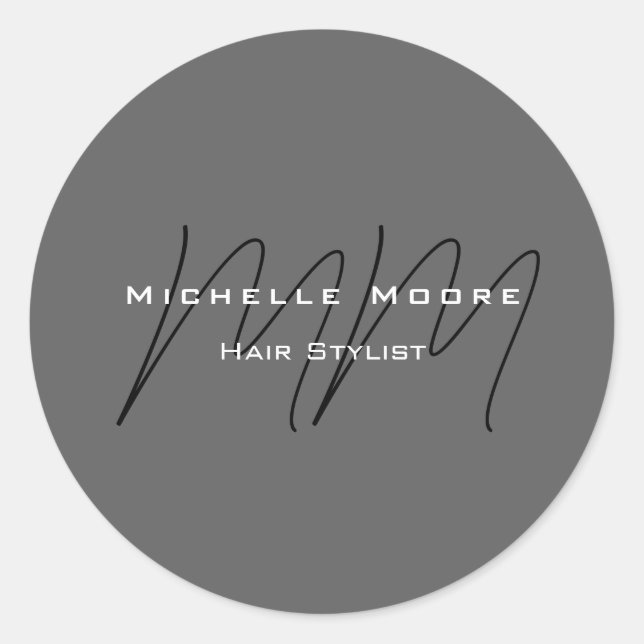 Monogramm Schwarz Graue Kalligrafie  Runder Aufkleber (Vorderseite)