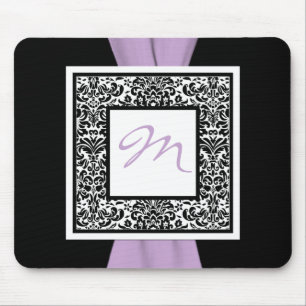 Monogramm Schwarz, Lavendel, Weiße Damassousepad Mousepad