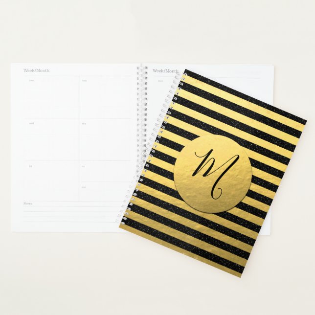 Monogramm Schwarz mit Imitaten Gold Foil Glitzer Planer (Anzeige)
