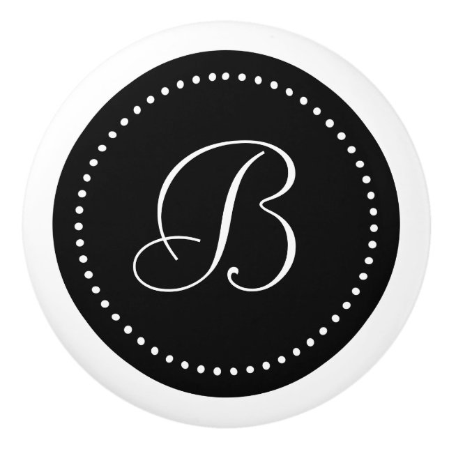 Monogramm Schwarz mit Punkten, Script-Schriftart Keramikknauf (Vorderseite)