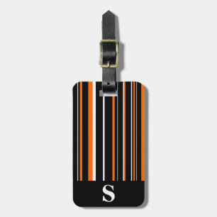 Monogramm Schwarz, Orange, Weiß Barcode Streifen Gepäckanhänger