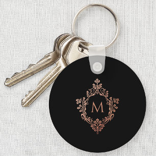 Monogramm Schwarz Rosa Elegantes Rose Gold Ornamen Schlüsselanhänger