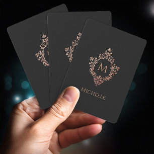 Monogramm Schwarz Rosa Elegantes Vintage-Wappen In Spielkarten