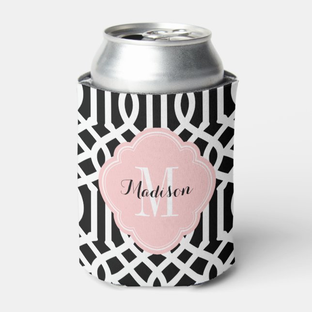 Monogramm Schwarz-Rosa Trellis Dosenkühler (Kanne Vorderseite)