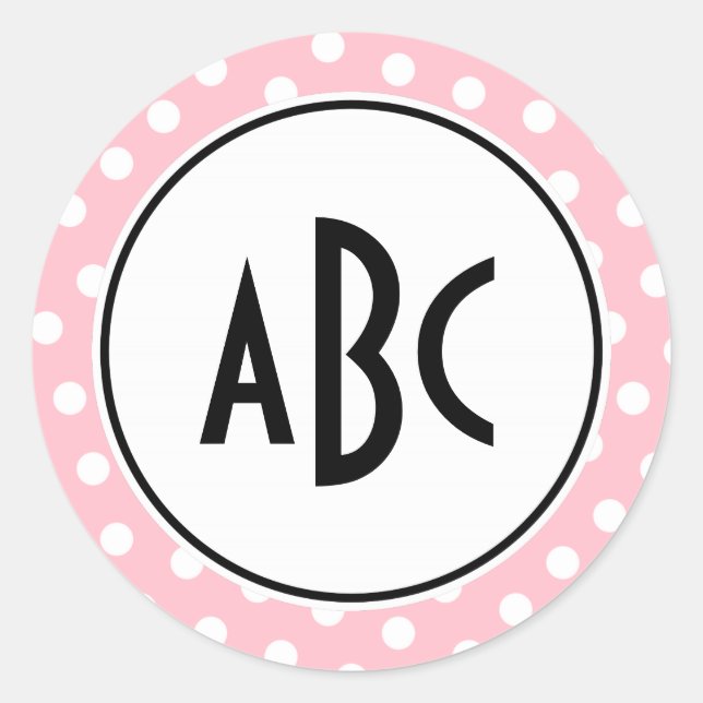 Monogramm schwarz-rosa-weiße Polka-Punkte Runder Aufkleber (Vorderseite)