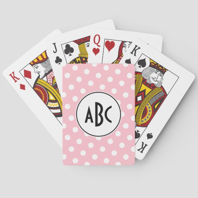 Monogramm schwarz-rosa-weiße Polka-Punkte Spielkarten (Rückseite)