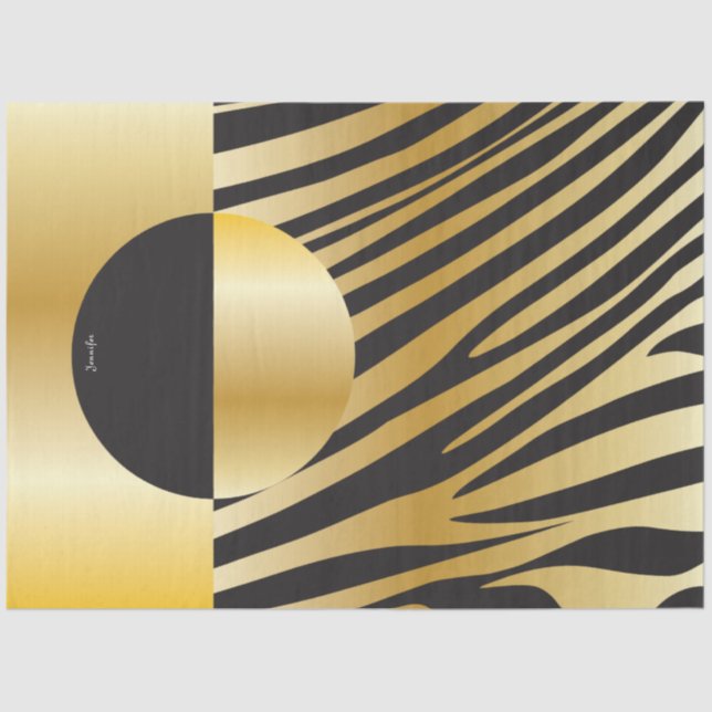 Monogramm Schwarz und Gold Streifen Zebra Muster Seidenpapier (Vorderseite)