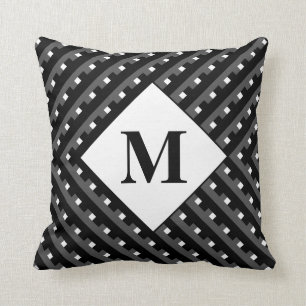 Monogramm-Schwarz- und Graukeillinien Kissen