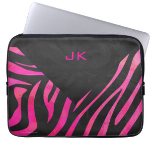 Monogramm Schwarz und Heißrosa Zebrastreifen Desig Laptopschutzhülle
