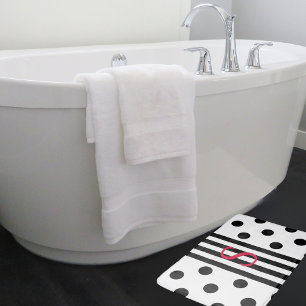 Monogramm, schwarz und weiß Streifen und Polka-Pun Badematte