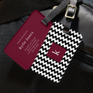 Monogramm Schwarz Weiß Burgund Fett Wellenmuster Gepäckanhänger