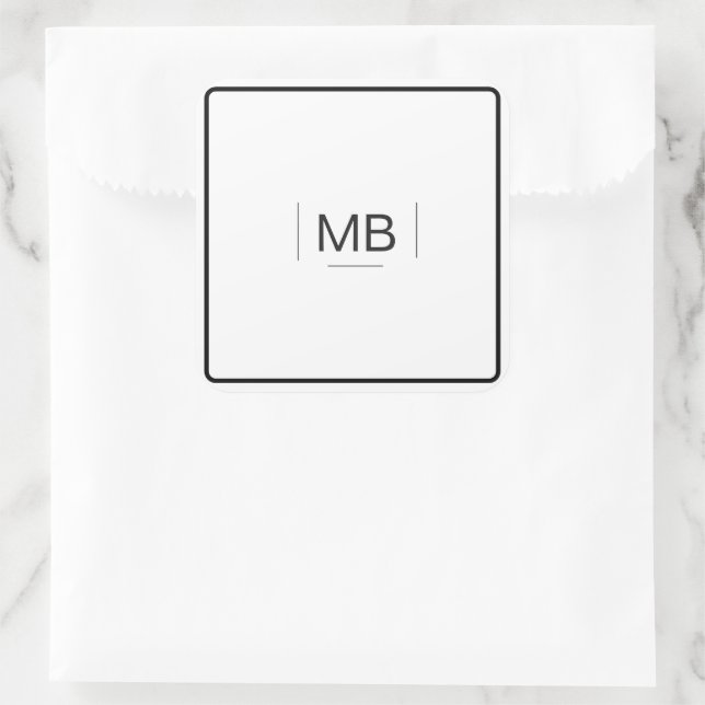 Monogramm Schwarz-weiß Einfach Beruflich Quadratischer Aufkleber (Tasche)