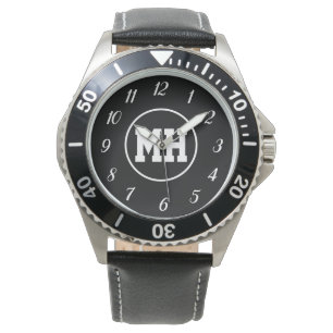 Monogramm Schwarz Weiß Elegante Moderne Initialenu Armbanduhr