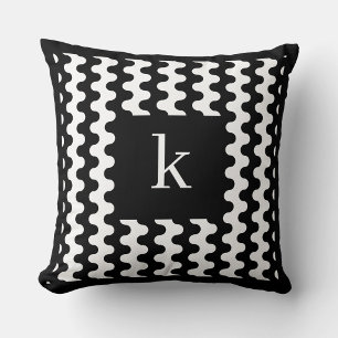 Monogramm Schwarz Weiß Fettes Wellenmuster Kissen