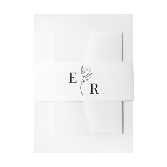Monogramm Schwarz-Weiß-Floral Einladungsbanderole (Vorderseite Beispiel)