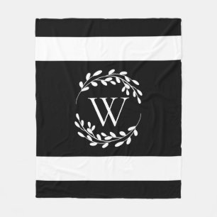 Monogramm Schwarz-Weiß-Floral Fleecedecke