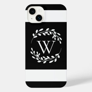 Monogramm Schwarz-Weiß-Floral iPhone 14 Plus Hülle