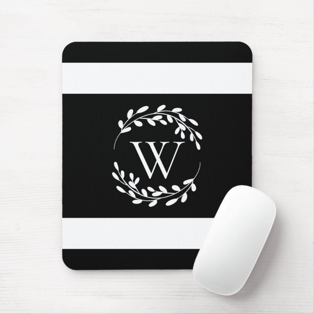 Monogramm Schwarz-Weiß-Floral Mousepad (Mit Mouse)