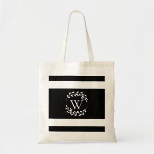 Monogramm Schwarz-Weiß-Floral Tragetasche