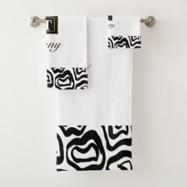 Monogramm Schwarz-weiß gebürstete Textur Badehandt Badhandtuch Set