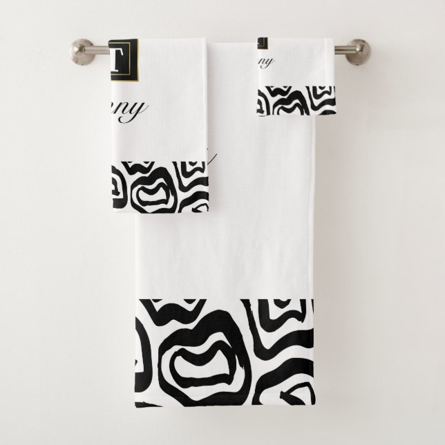 Monogramm Schwarz-weiß gebürstete Textur Badehandt Badhandtuch Set (Insitu)