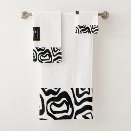 Monogramm Schwarz-weiß gebürstete Textur Badhandtuch Set