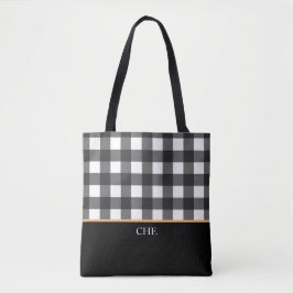 Monogramm Schwarz-weiß geprüft Kariert Tasche