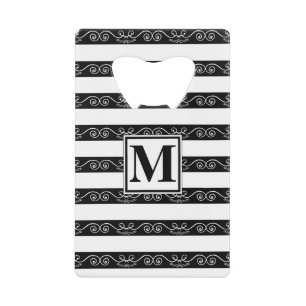 Monogramm Schwarz-weiß gestreiftes Design Geldbeutel Flaschenöffner