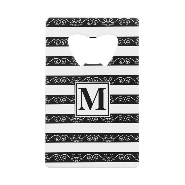 Monogramm Schwarz-weiß gestreiftes Design Geldbeutel Flaschenöffner (Vorderseite)